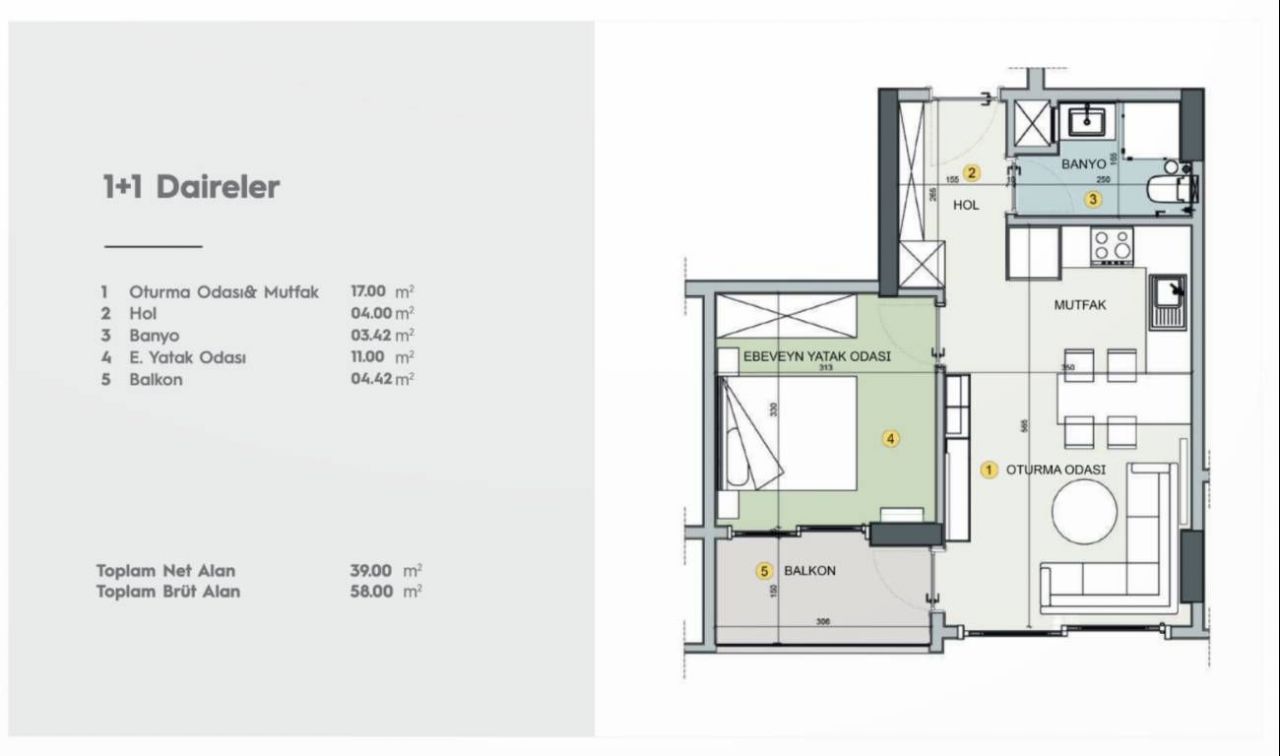 Апартаменты в Мерсине, Турция, 39 м2 фото 5