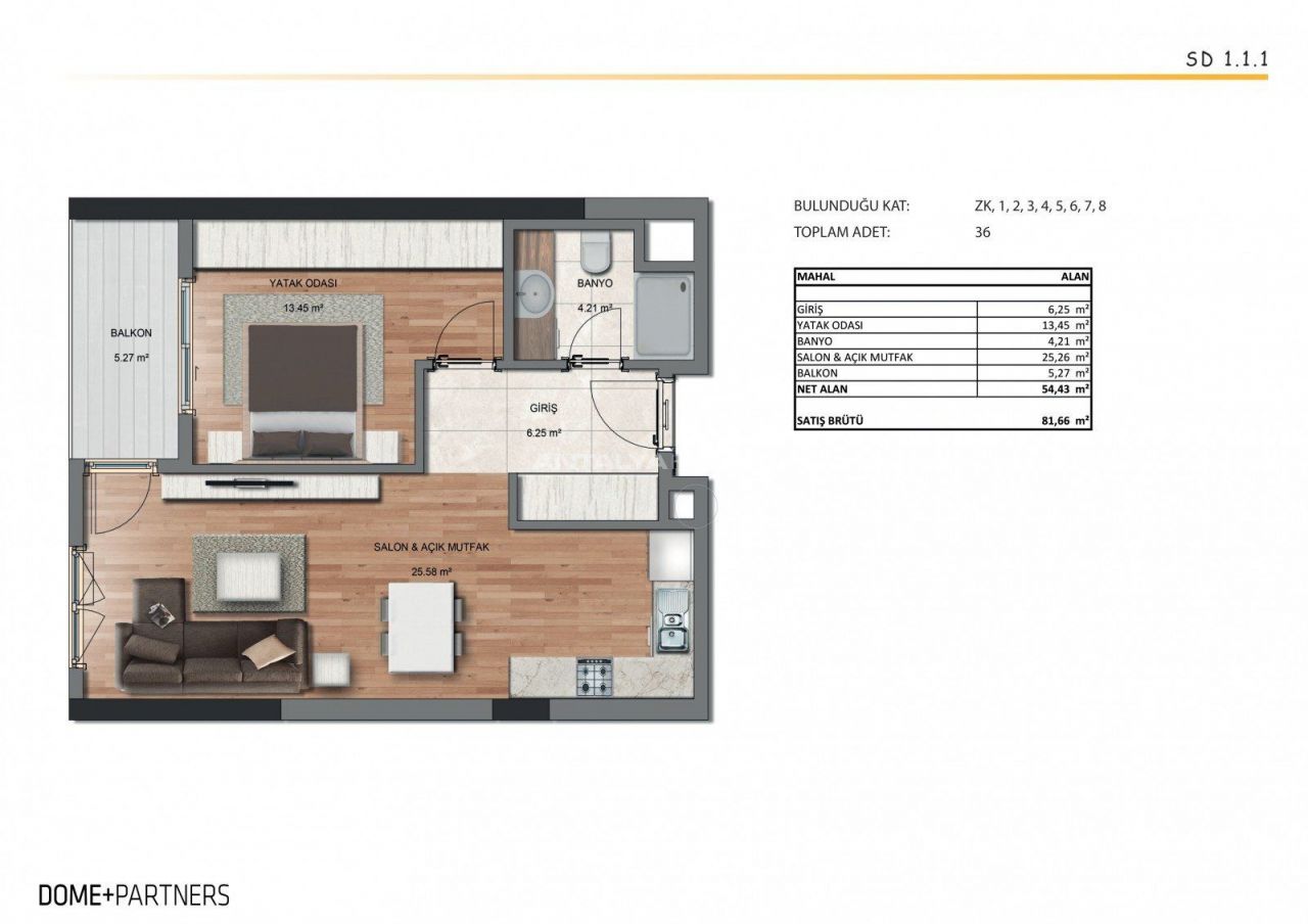 Апартаменты в Стамбуле, Турция, 54 м2 фото 3