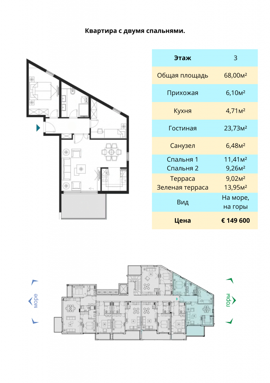 Квартира в Будве, Черногория, 68 м2 фото 4