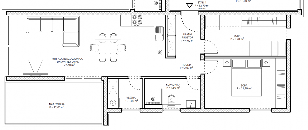 Квартира в Задаре, Хорватия, 80 м2 фото 2