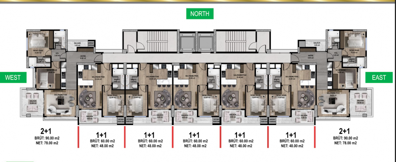 Квартира в Мерсине, Турция, 60 м2 фото 4