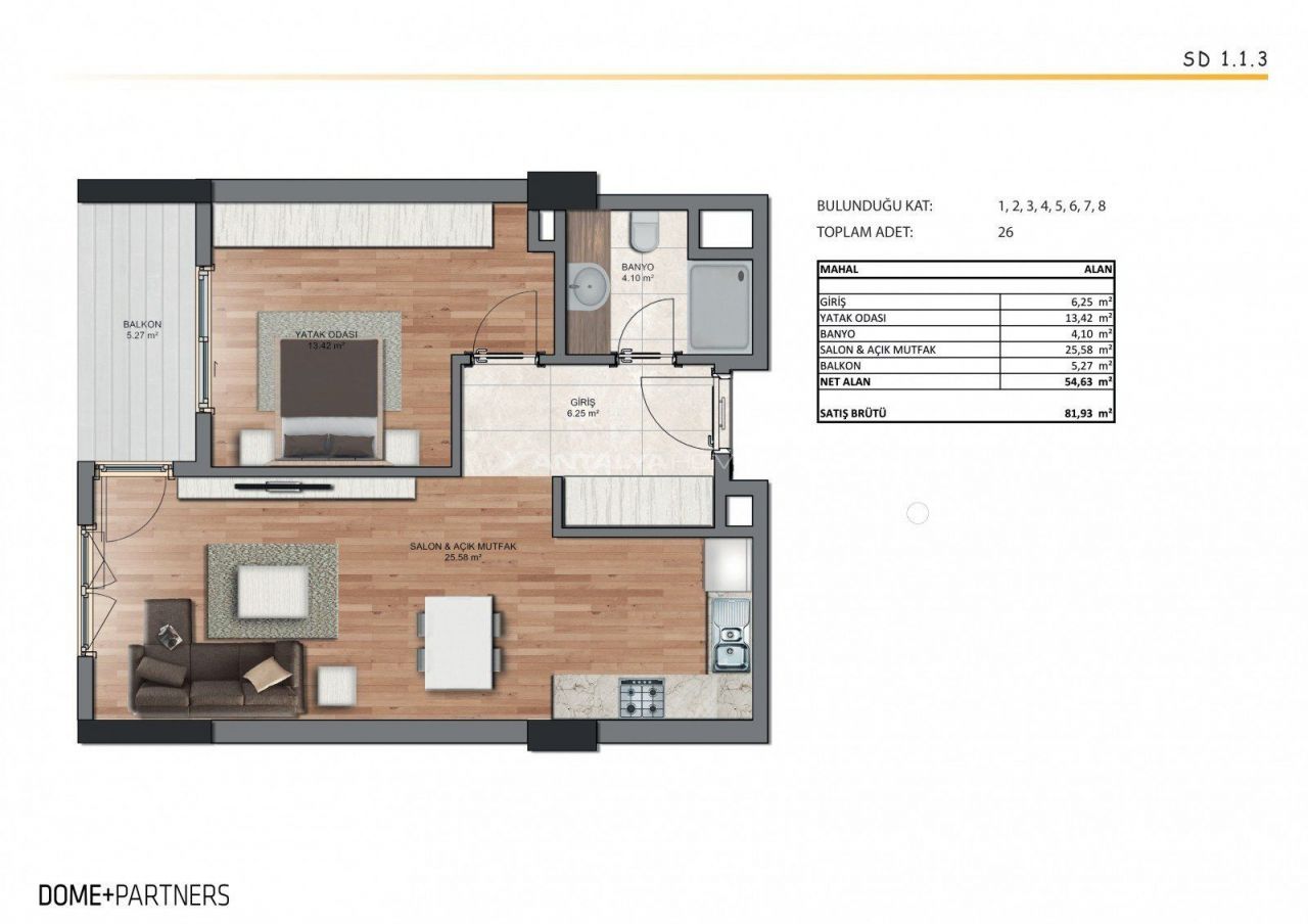 Апартаменты в Стамбуле, Турция, 54 м2 фото 5