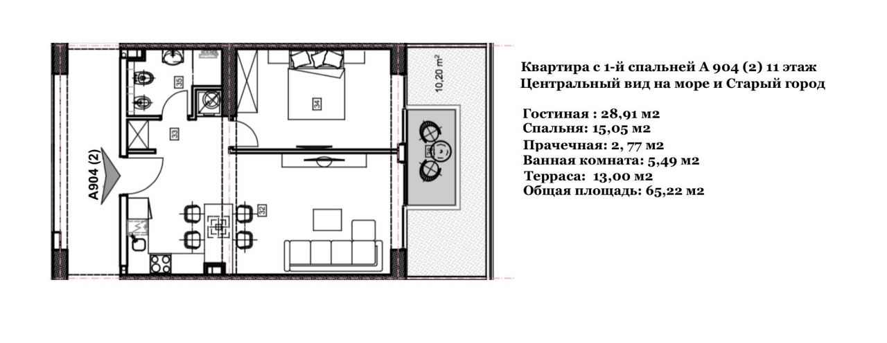 Квартира в Будве, Черногория, 65.22 м2 фото 2