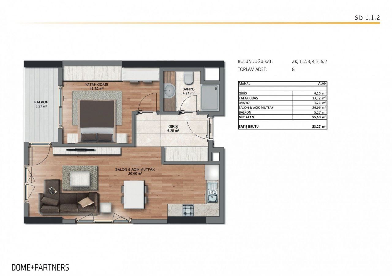 Апартаменты в Стамбуле, Турция, 54 м2 фото 4