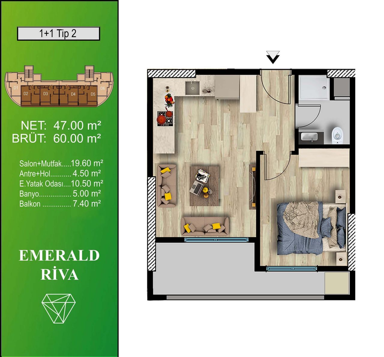 Квартира в Мерсине, Турция, 60 м2 фото 5