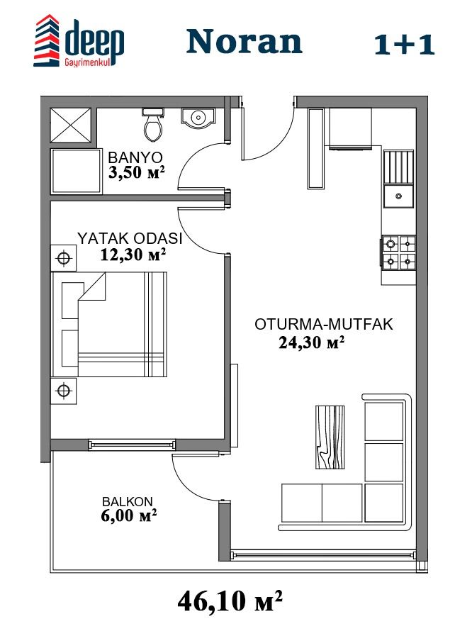 Квартира в Мерсине, Турция, 46 м2 фото 3