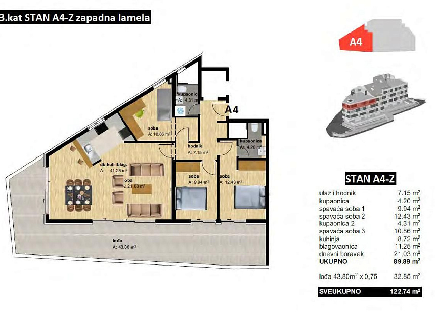 Квартира в Башка-Воде, Хорватия, 122.74 м2